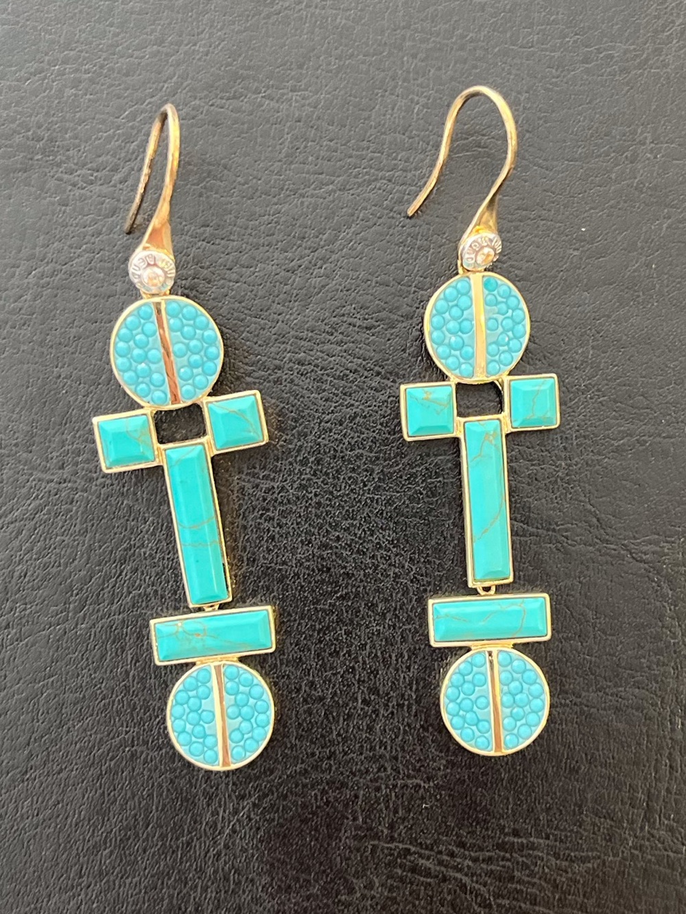 Henri Bendel Turquoise and Gold Tone Geometric Drop Earrings NWOT